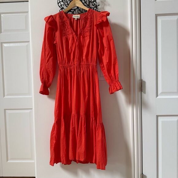 CLEOBELLA Marseilles Ruffled Sleeve Midi Dress in Red S - Picture 4 of 13
